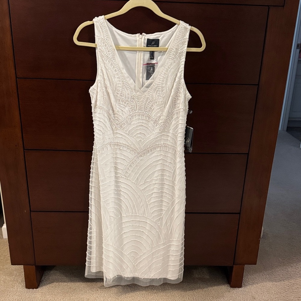 NWT Adrianna Papell Elegant White & Beaded Dress